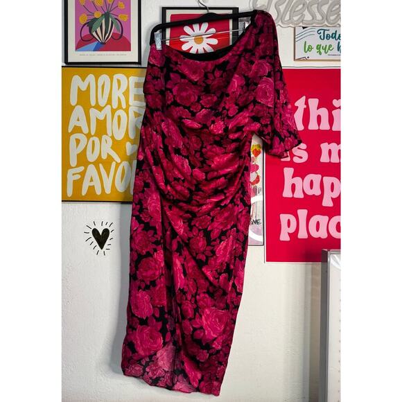 DO+BE One Shoulder Floral Dress – Size L – Ruched Midi – Elegant - Picture 1 of 5